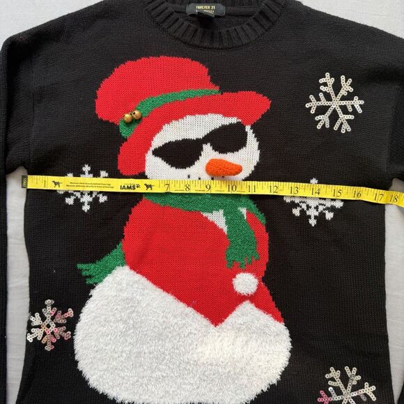 Forever 21 Snowman Ugly Christmas Sweater Black Women's SMALL - Picture 6 of 8